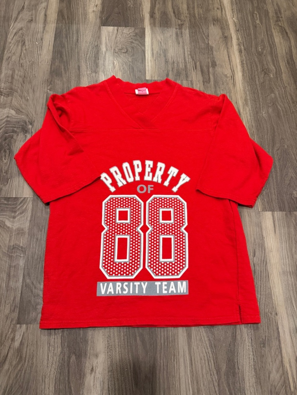 ✨ Y2K Red Varsity Graphic Tee Property of 88 Oversized Athletic Shirt